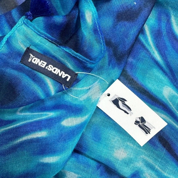 NEW Lands End Wrap Skirt Scarf Blue Bohemian Wavy Beach - Picture 3 of 5